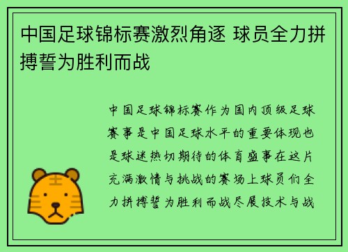 中国足球锦标赛激烈角逐 球员全力拼搏誓为胜利而战