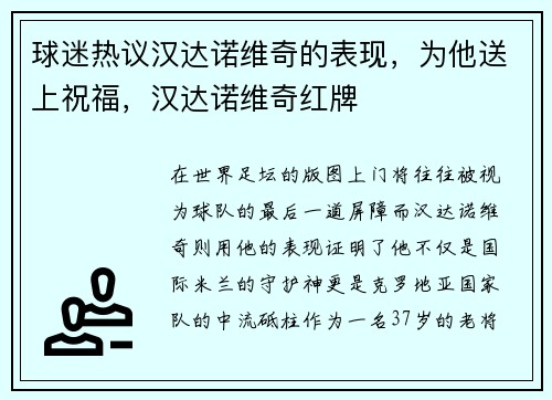 球迷热议汉达诺维奇的表现，为他送上祝福，汉达诺维奇红牌